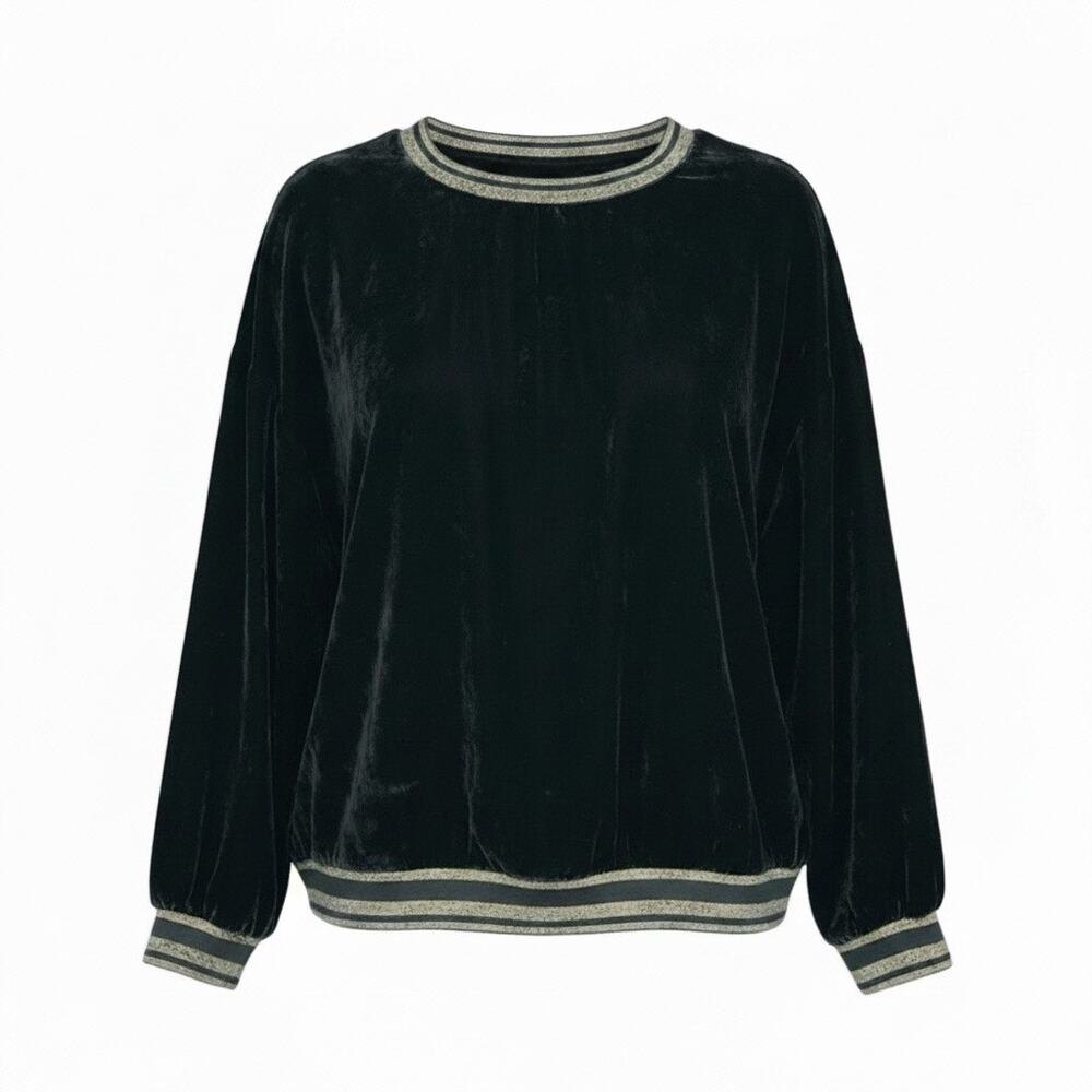 Eleven Paris Black Velvet Sweatshirt Metallic Gold Stripe Oversized Small Sample